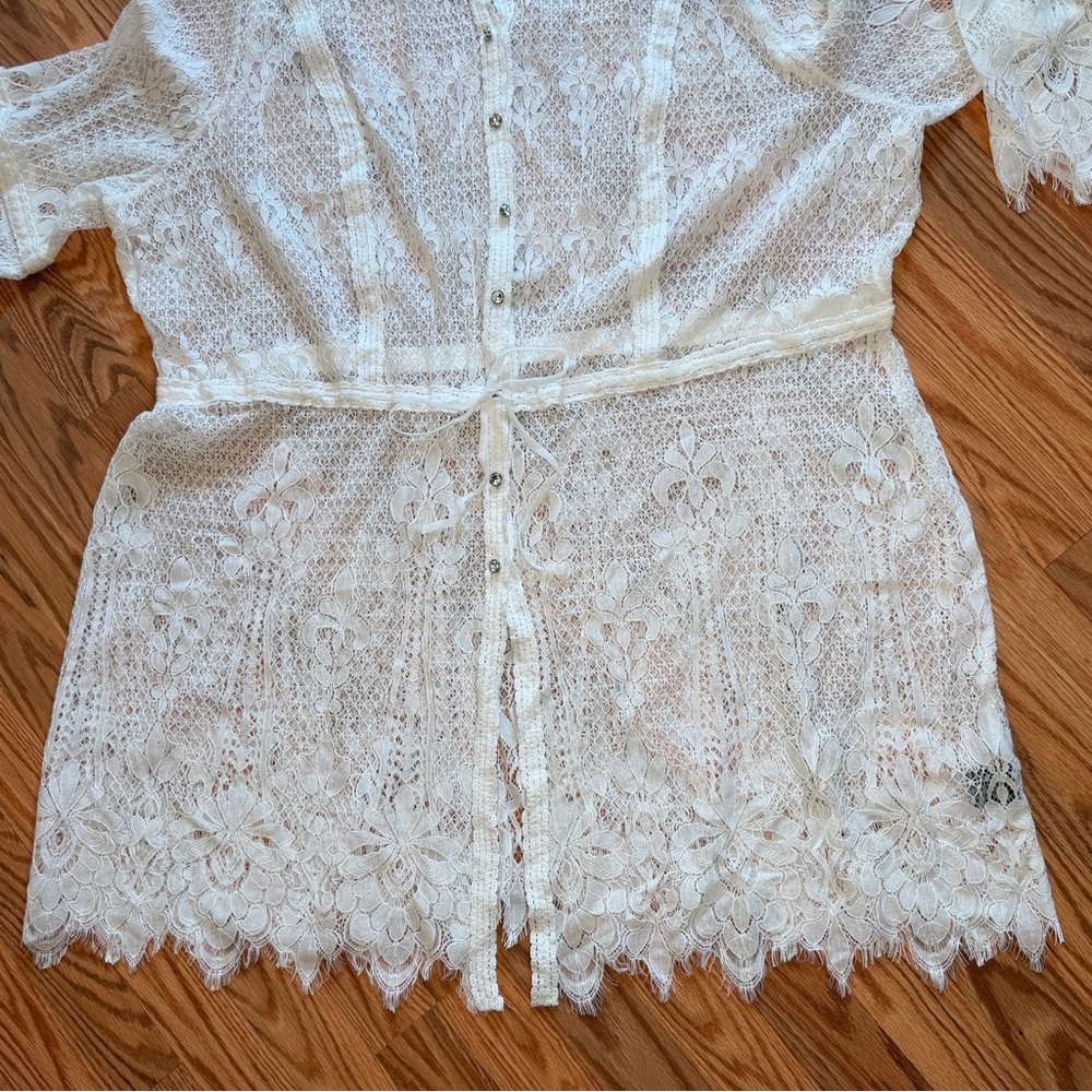 White Lace 3X Swim Cover Up Dress Beach Boho Resort Colleen Lopez Flowy Sleeve - Picture 6 of 12